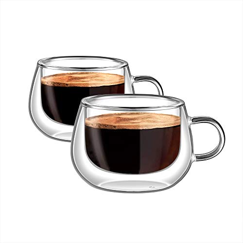 Ehugos Double Walled Espresso Coffee Glass Cups (120ml) Heat-Resistant Tea Dessert Borosilicate Glasses, Set of 2