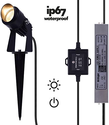 6-Pack 3W 12V LED Landscape Spotlight Hooded Spike Light Kit incl Waterproof Power Supply & Photocell Sensor Switch ( Warm White 3000K )