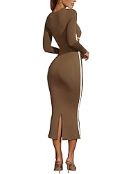 Lrady Women's Sexy Square Neck Bodycon Midi Dresses