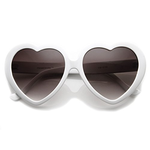 Large Oversized Womens Heart Shaped Sunglasses Cute Love Fashion Eyewear (White Smoke)