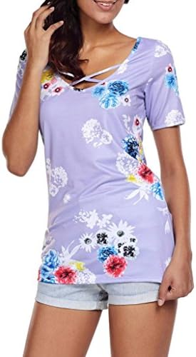Summer Blouse, 🔥 Low Price! Clearance Familizo Ladies Floral Print Blouse Crisscross Front V-Neck Summer Casual Tops