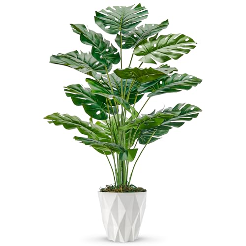 Photo 1 of Der Rose 28" Fake Plants Large Artificial Monstera Faux Plants Indoor with White Pot for Home Office Living Room Decor