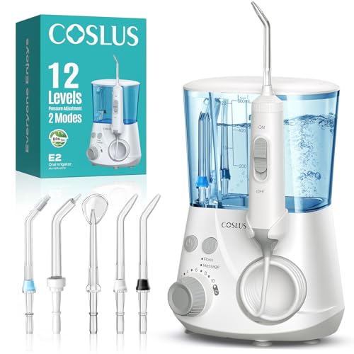 COSLUS Professionelle Elektrische Munddusche Zähne, 2 Modi, 12 Druckstufen