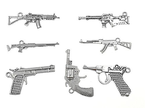 Kinteshun Alloy Gun Weapon Charm Pendant Connector for DIY Jewelry Making Accessaries(14pcs,Antique Silver Tones) - Thumbnail 2