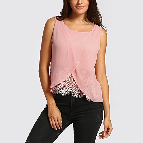 image for Toimothcn Women Chiffon Lace Vest Tank Tops Sleeveless Casual Blouse S