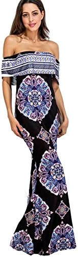 GETSRING 2017 New Big Swing Summer Boho Dress Stripless Falbala Print Evening DressParty Dress (M, dark blue)