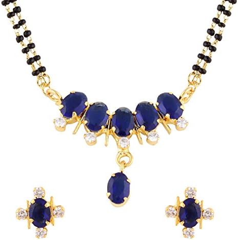 ParijaatGold Plated Traditional Mangalsutra Pendant with Chain and Earrings for Women