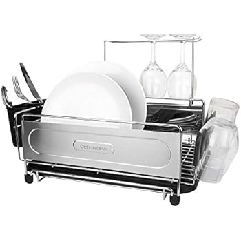 Cuisinart Stainless Steel Dish Drying Rack - Includes Wire Dish Drying Rack, Utensil Caddy, Draining Board, Stemware Holder, and Non-Slip Cup Holders, 14.4