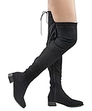 ROF Women's Fashion Comfy Vegan Suede Block Heel Side Zipper Thigh High Over the Knee Boots
