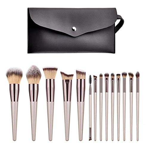 Makeup Brushes Set, 14pcs Luxury Champagne Gold Makeup Brush Set, Premium Synthetic Foundation Blending Powder Blush Concealers Eye Cosmetics Make Up Brush Kits 14 black pu packaging Silver