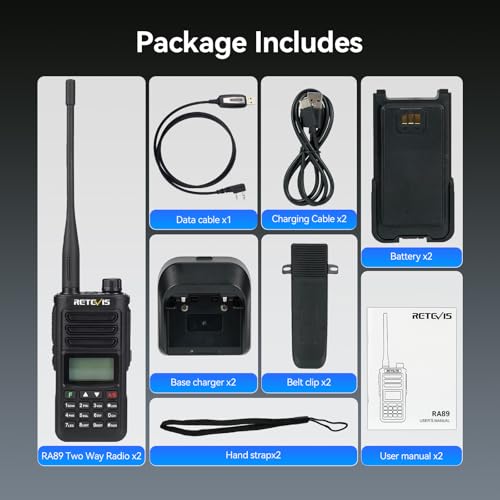 Retevis RA89 Amateur Radio, Dual Band Radio, Support Chirp Amateur Radio, IP68, COMP, 1750hz, DTMF, VFO, Long Range, 2500mAh Battery, Type-C Handheld Radio for Hunting, Emergency Rescue (Pack of 2)