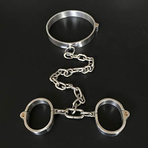 BDSM Handcuffs & Neck Collar Stainless Steel Neck to Wrist Restraints Kit Bondage Adult Sex Toys – Metal Sex Games Slave Tools Handcuffs Fetish Toys,Female