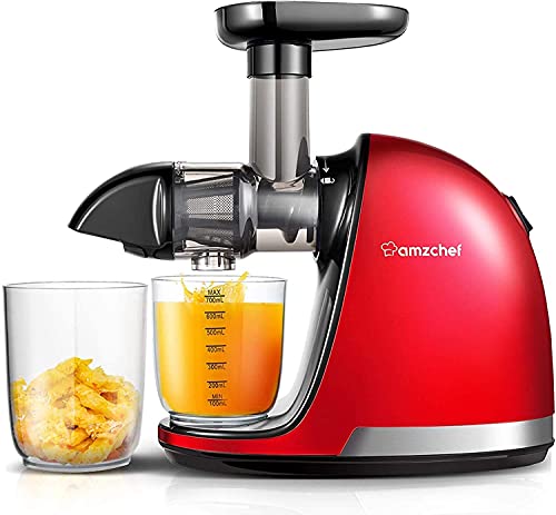 Amzchef Extracteur De Jus De Fruits Et Légumes Sans Bpa Slow Juicer Presse À Froid Machine Avec Moteur Silencieux/Tasse À Jus/Brosse De Nettoyage/Adapté À Tous Les Fruits Et Légumes
