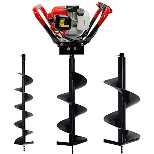 XtremepowerUS Gas-Powered Post Hole Digger V-Type 55CC 2-Stroke EPA Powerhead Engine with 6", 10", 12" Drill Bit Kit
