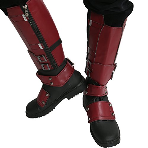 xcoser DP Wade Wilson Shoes Deluxe Black Red PU Adult Cosplay Costume Boots Accessory Prop 45