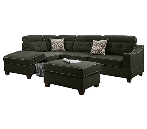 Poundex F6521 Bobkona Kathie Sectional Set, Ash Black