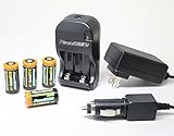 Power2000 XP-123A - (4) CR123A Lithium Rechargeable Batteries & 110/240V Rapid Charger