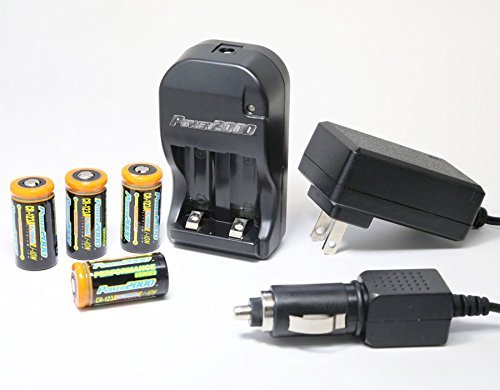 Power2000 XP-123A - (4) CR123A Lithium Rechargeable Batteries & 110/240V Rapid Charger