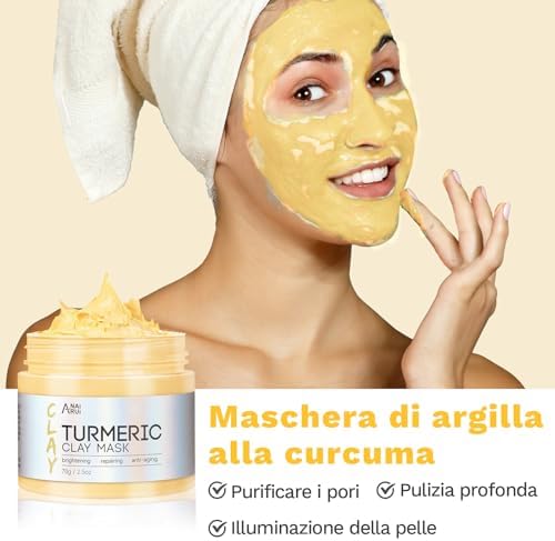 ANAiRUi Maschera Viso Curcuma - Maschera All'argilla Disintossicante Tè Verde - Maschera Fango Mar Morto, Maschere Set Spa, Purificante e Esfoliante e Idratante, 210g
