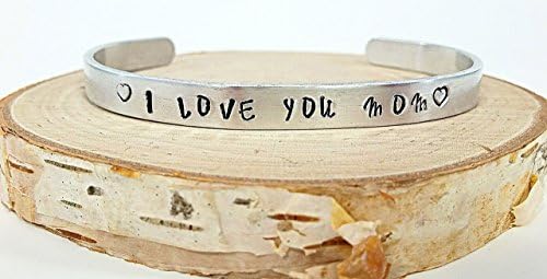 I love You Mom Silver Aluminum Bangle Bracelet Gift For Her