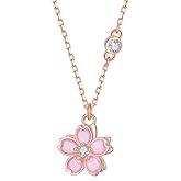 PAENENPH 14K Women Gold Flower Chain Necklace,Dainty Sakura Floral Pendant Necklace with Moissanite Diamond,Gift for Mom, Wif
