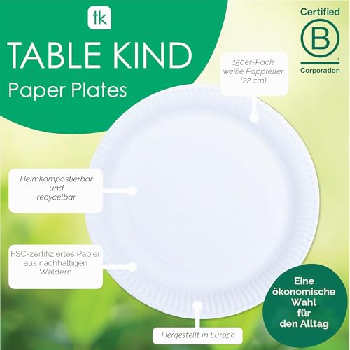 Table Child x 150, 22 cm, Environmentally Friendly Paper Plates for Birthday, Environmentally Friendly, Recyclable, Disposable Tableware, Biodegradable Party Accessories, Home Compostable, Made in the EU