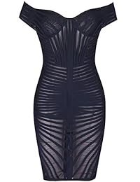 Maketina - Vestido sexy para mujer, de malla, a rayas, para fiesta, bodycon