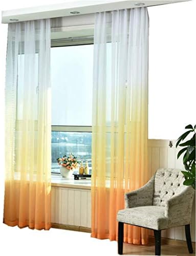 TIYANA Rod Pocket Top Novelty Gradient Sheer Curtains Drapes Window Treatment Voile Panels Tulle Curtains Gauze Curtains for Living Room Kids Room, 1 Panel (W40 x L84 inch, White and Yellow)