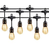 Teletrogy 48FT IP65 Weatherproof LED Outdoor String Lights UL Listed Patio Lights S14 16 2W LED Edison Vintage Bulb(1 Spare Bulb) Hanging Lights Heavy Duty Commercial Grade Gazebo Lights-Black