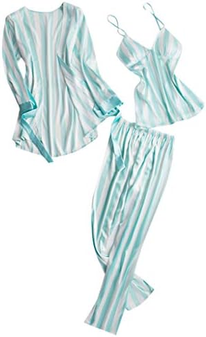 Women's Three Sets of Pajamas Satin Pajamas Set Silk Sleepwear Sexy Sling Nightwear Gift Lingerie Set