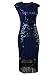 Vijiv 1920s Vintage Inspired Sequin Embellished Fringe Long Gatsby Flapper Dress,Blue,X-Large