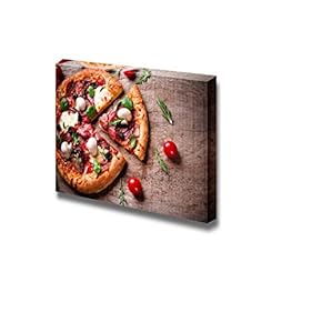Canvas Prints Wall Art - Delicious Italian Pizza Served on Wooden Table | Modern Wall Decor/Home Art Stretched Gallery Canvas Wraps Giclee Print & Ready to Hang - 12" x 18"