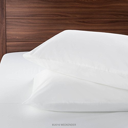 WEEKENDER 200 Thread Count Hotel Pillowcases - Set of 2 - Cotton Rich Blend - White - Queen