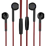 Headphones,Earbuds, Wired Earphones in-Ear Headphones with Microphone Tangle Free Flat Cable for Running Workout Jogging Red