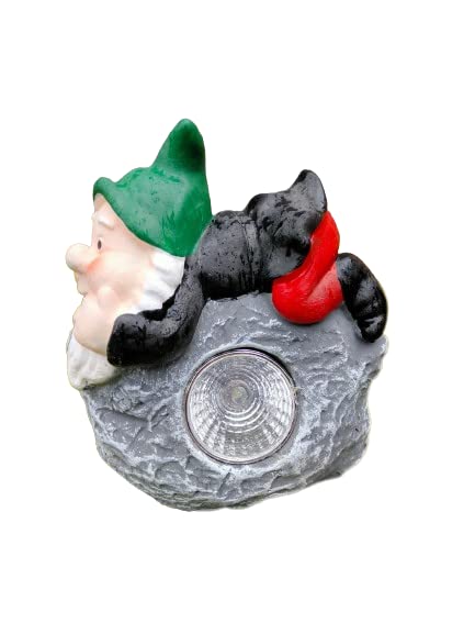 Divas World Gnome Statue With Solar Powered LED Light Outdoor Garden Ornaments Funny Sculpture Decoration Gift (Green Hat)