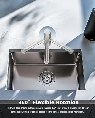 APPASO Kitchen Faucet, Brushed Nickel Kitchen Mixer Tap with Pull Down Sprayer 2 Modes, Single Handle Low Arch Bar Sink Faucet 1 Hole, S304 Stainless Steel No Rust