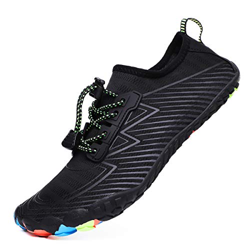 Water Shoes Barefoot Quick-Dry Aqua Yoga Socks Slip-on for Men Women Black 9 M US Women/8 M US Men