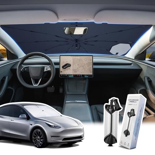 LANGBEAN [Enhanced] Sun Shade for Tesla Model Y / 3 2021-2026, Foldable Car Sun Shade Blocks UV Rays & Heat, Easy to Install & Fold Sun Protection