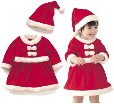 Amazon フリース サンタクロース 子供服 女の子 身長100cm 2歳 5歳くらいまで用 帽子 ワンピース ミニサンタ3個 L サイズ Cr27 キッズコスチューム おもちゃ
