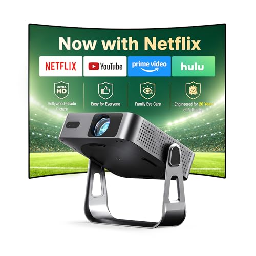 【Officially-Licensed APP & Native 1080P】 Thinnest 1.81" Smart Mini Projector with WiFi and Bluetooth, Auto Focus & Keystone Portable Outdoor Projector, VOPLLS 4K Support Home Movie Projector