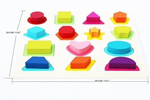TOWO Wooden Shape Puzzle for Toddlers - Baby First Jigsaw Puzzle Toys - Shape and Colour Sorting and Matching Peg Puzzle - Wooden Puzzle Educational Toys for 18 Months Plus