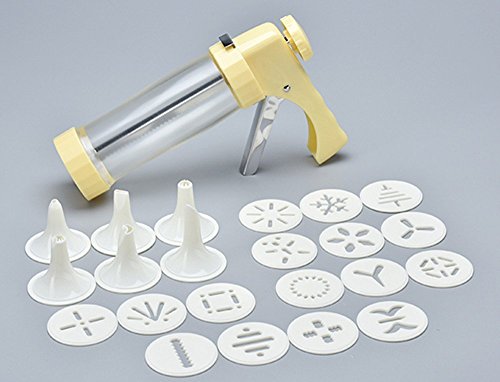 Cookie Maker Press Gun Kit - Multifunctional Comfort Grip Cookie Press Pump - DIY Plastic Biscuit Maker Cake Decorating Set with 16 Discs and 6 Icing Tips, Silicone Heat Resistant Oven Mitt as Gift