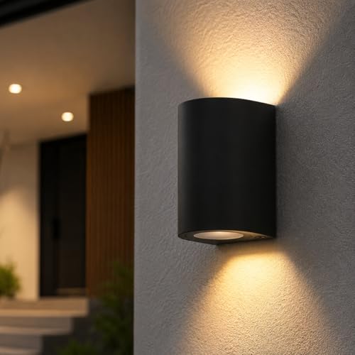 Luminária Arandela LED Externa 2 Fachos Redonda IP54 Preta para Fachadas