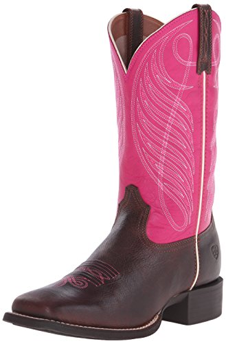 Ariat Women's Round Up Wide Square Toe Western Cowboy Boot, Wicker/Hot Pink, 8.5 M US