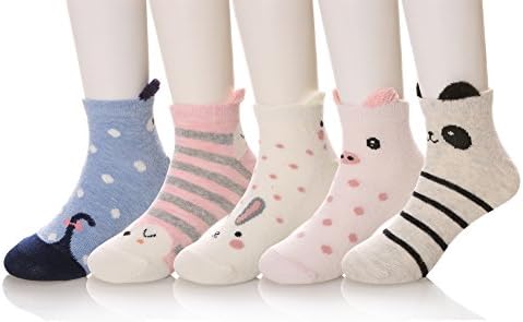 SDBING Pack 5 Baby Girls Boys Cotton Novelty Cartoon Animal Crew No Seam Socks 4-6,6-8,8-12 Years Old