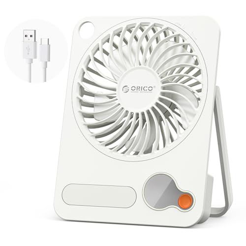 ORICO Ventilador USB de Mesa Potente, Mini Ventilador Escritorio con Motor sin Escobillas (3200 RPM), 3 Velocidades, Pantalla Digital, Diseño Ultra Delgado 3.9cm, Cable Tipo C, Blanco