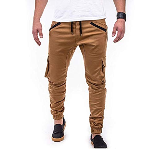 VEZAD Fashion Work Pants Men Slim Pure Color Sports Pleated Pocket Stitching Feet Trouser