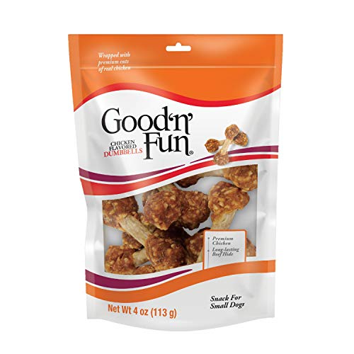 GOOD ’N’ FUN CHICKEN FLAVORED DUMBBELLS 4 OUNCES, RAWHIDE SNACKS FOR SMALL DOGS