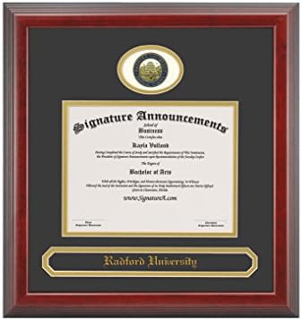 Signature Announcements Radford University (RU) Undergraduate and Doctorate Graduation Diploma Frame with Sculpted Foil Seal & Name (Cherry, 23 x 24)