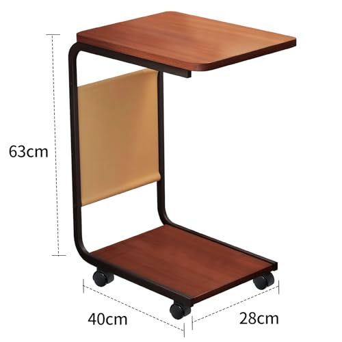 RUKKOVIL Mesa Auxiliar Sala con Ruedas, Mesa para Cama de Noche 2 Niveles en Forma de C, Mesitas para Sala con Estructura de Metal, Dormitorio, Trabajar Desde Casa, para Estudiar, Salón